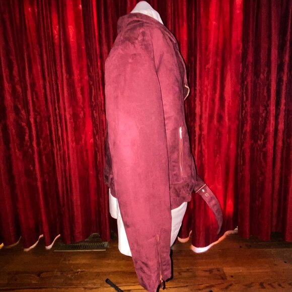 LC Lauren Conrad Runway Faux Suede Moto Jacket, NWT, Wine, Size 16 - Picture 6 of 10